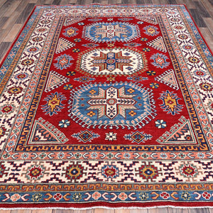 Hand-Knotted Geometric Kazak Design Wool Rug (Size 5.11 X 8.4) Cwral-11073