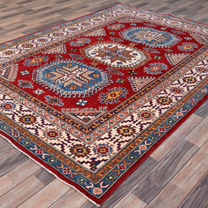 Hand-Knotted Geometric Kazak Design Wool Rug (Size 5.11 X 8.4) Cwral-11073