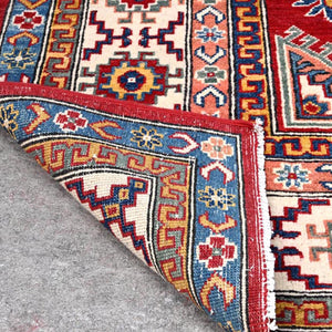 Hand-Knotted Geometric Kazak Design Wool Rug (Size 5.11 X 8.4) Cwral-11073