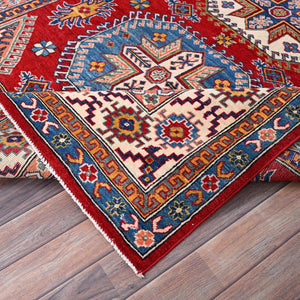 Hand-Knotted Geometric Kazak Design Wool Rug (Size 5.11 X 8.4) Cwral-11073