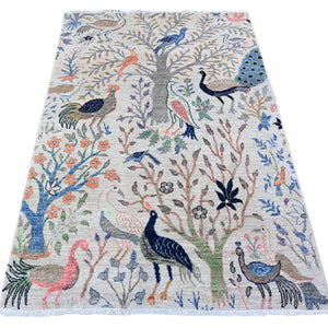 Hand-Knotted Paradise Birds Design Round Handmade Wool  Rug (Size 4.1 X 5.11) Cwral-11082