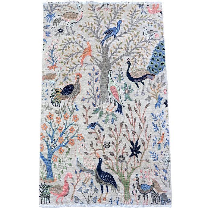 Hand-Knotted Paradise Birds Design Round Handmade Wool  Rug (Size 4.1 X 5.11) Cwral-11082