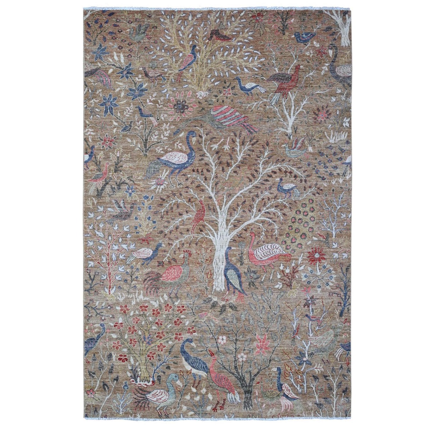 Hand-Knotted Paradise Birds Design Handmade Wool  Rug (Size 6.0 X 9.2) Cwral-11088