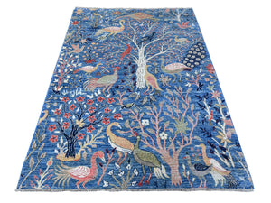 Hand-Knotted Paradise Birds Design Handmade Wool Rug (Size 5.0 X 6.11) Cwral-11091