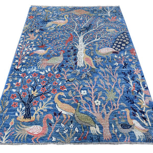 Hand-Knotted Paradise Birds Design Handmade Wool Rug (Size 5.0 X 6.11) Cwral-11091