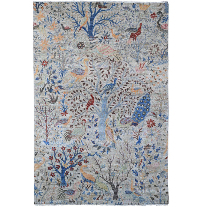 Hand-Knotted Paradise Birds Design Handmade Wool Rug (Size 5.11 X 8.11) Cwral-11094