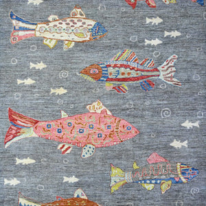 Hand-Knotted Peshawar Fish Design Handmade Wool Rug (Size 6.1 X 8.8) Cwral-11100