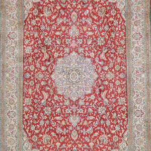 Hand-Knotted Kashmiri Silk Traditional Design Handmade Rug (Size 3.11 X 6.2) Cwral-11127