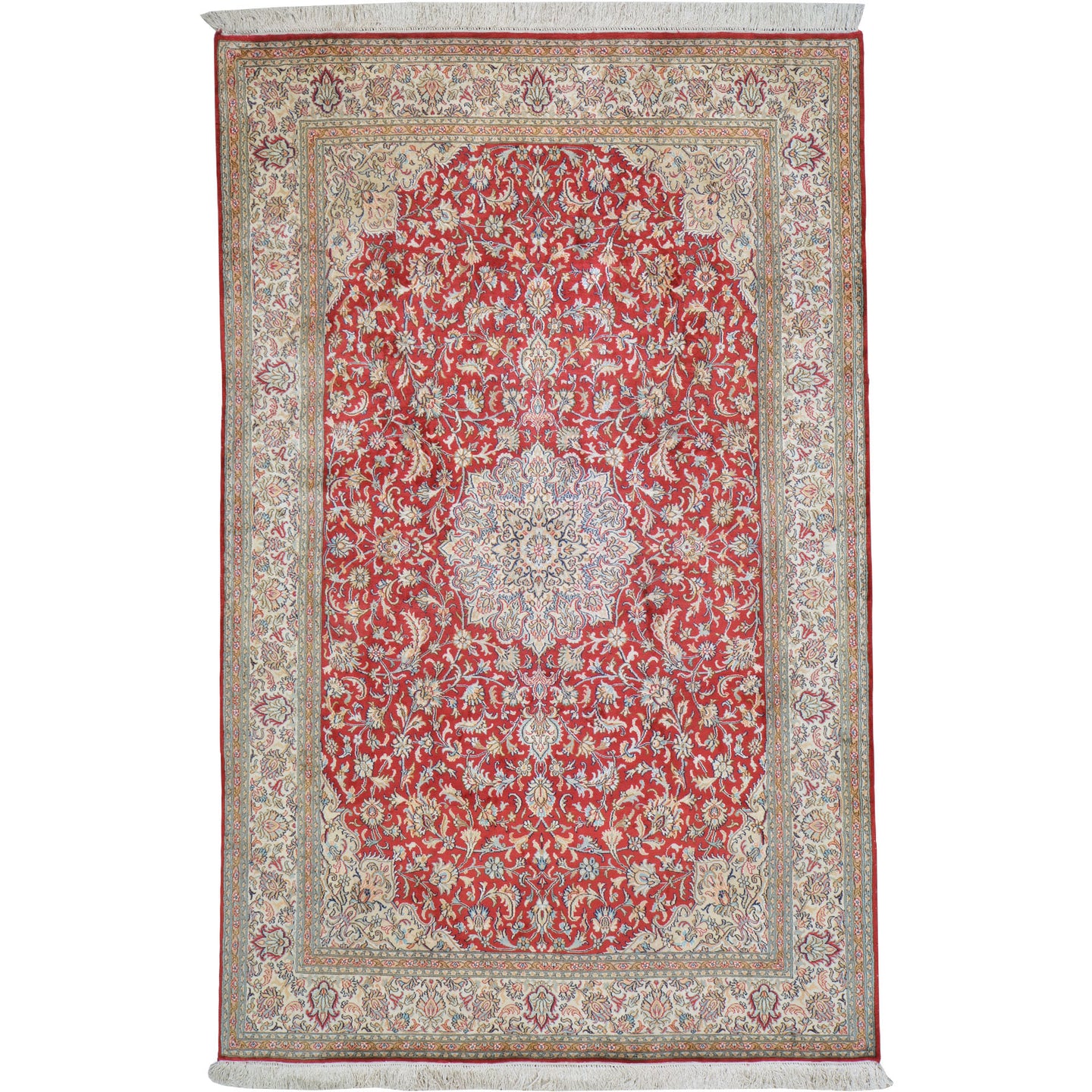 Hand-Knotted Kashmiri Silk Traditional Design Handmade Rug (Size 3.11 X 6.2) Cwral-11127