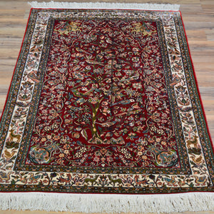 Hand-Knotted Kashmiri Silk Traditional Design Handmade Rug (Size 2.6 X 4.4) Cwral-11130