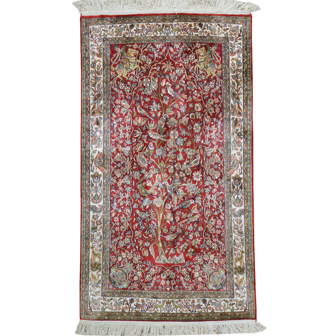 Hand-Knotted Kashmiri Silk Traditional Design Handmade Rug (Size 2.6 X 4.4) Cwral-11130