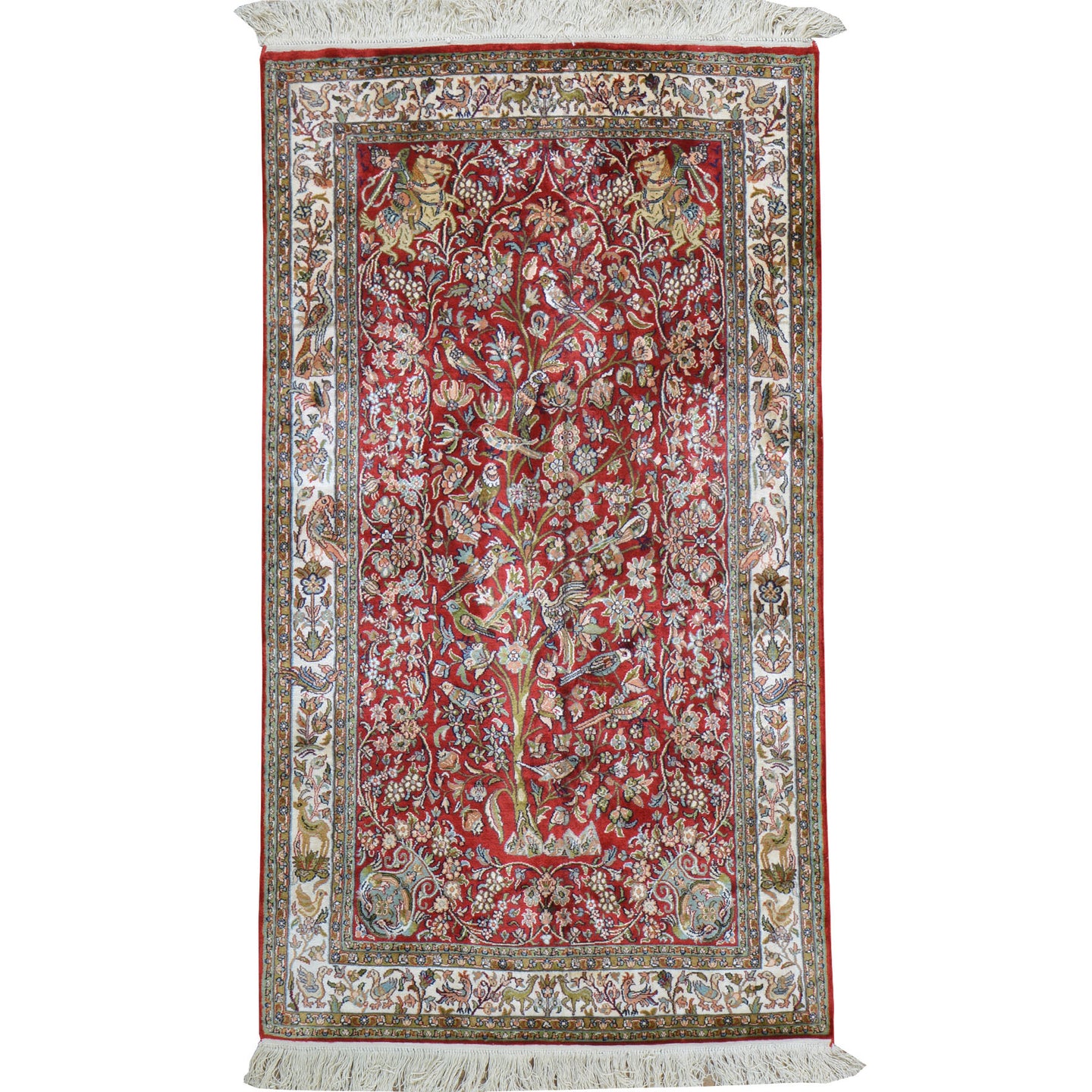 Hand-Knotted Kashmiri Silk Traditional Design Handmade Rug (Size 2.6 X 4.4) Cwral-11130