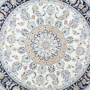 Hand-Knotted Oriental Wool & Silk Nain Design Handmade Round Rug (Size 6.0 X 6.0) Cwral-11148