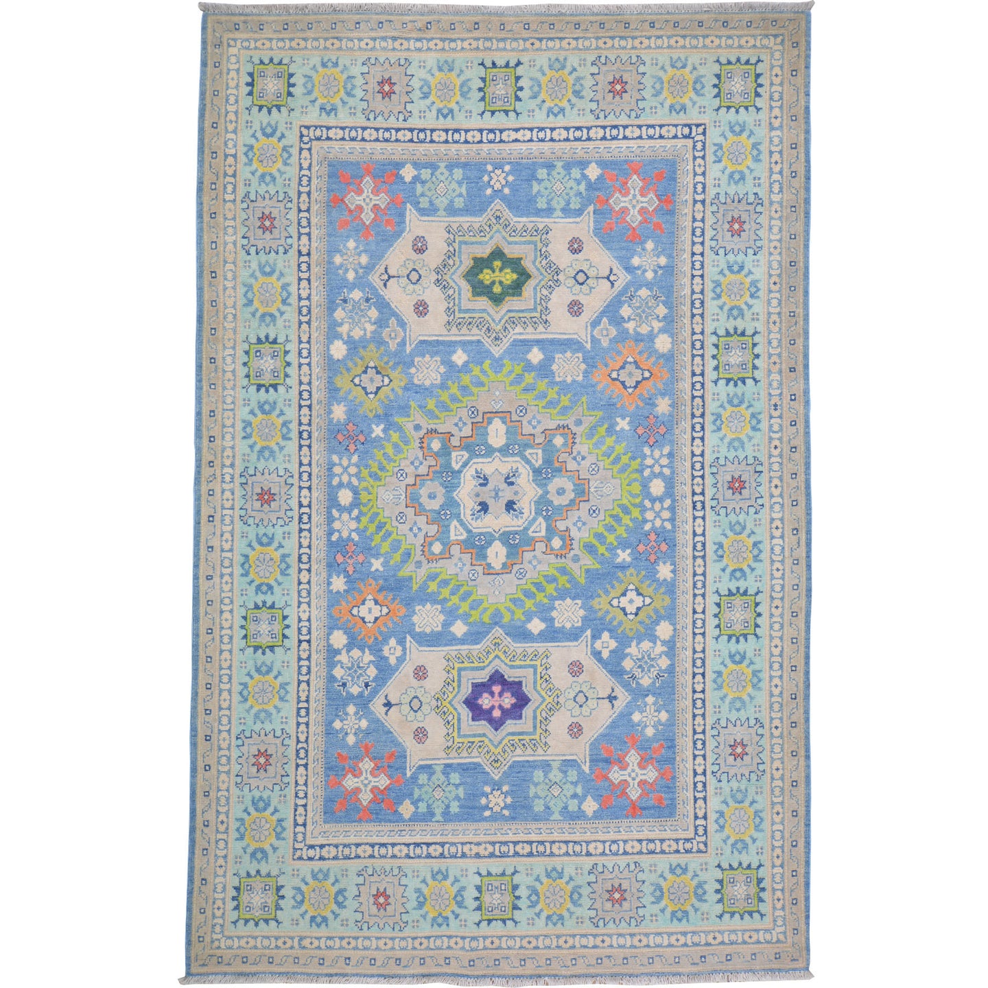 Hand-Knotted Traditional Kazak Caucasian Design Handmade Rug (Size 4.10 X 7.4) Cwral-11175