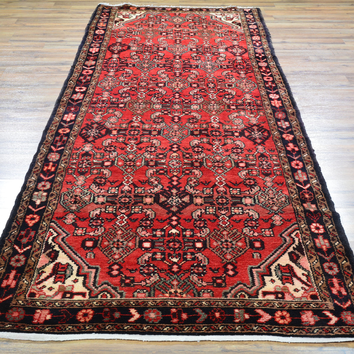 Hand-Knotted Vintage Tribal Design Handmade Wool Rug (Size 3.7 X 10.1 ...
