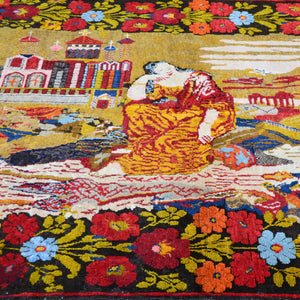 Hand-Knotted Vintage Turkish Pictorial Design Handmade Rug (Size 4.9 X 7.0) Cwral-11460