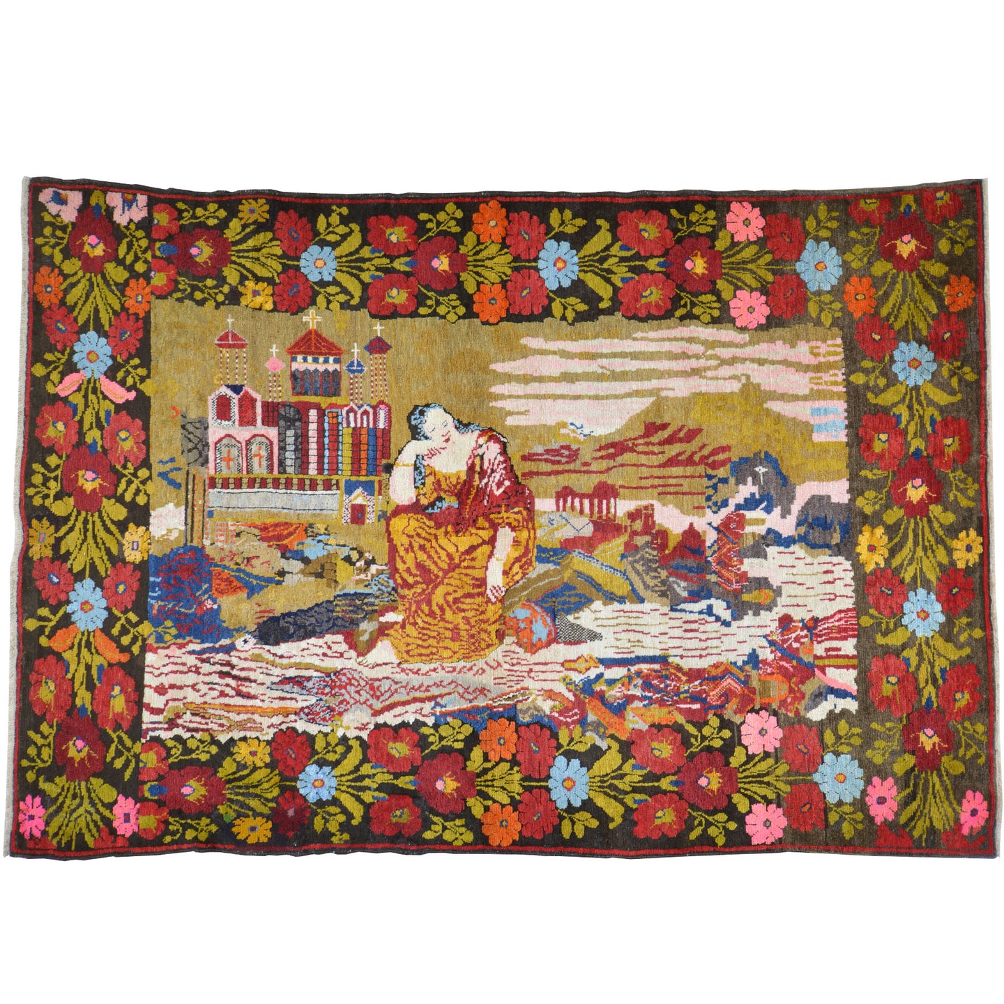 Hand-Knotted Vintage Turkish Pictorial Design Handmade Rug (Size 4.9 X 7.0) Cwral-11460