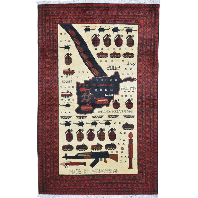 Hand-Knotted Afghan Turkoman War Design Handmade Rug (Size 4.2 X 6.4) Cwral-11463
