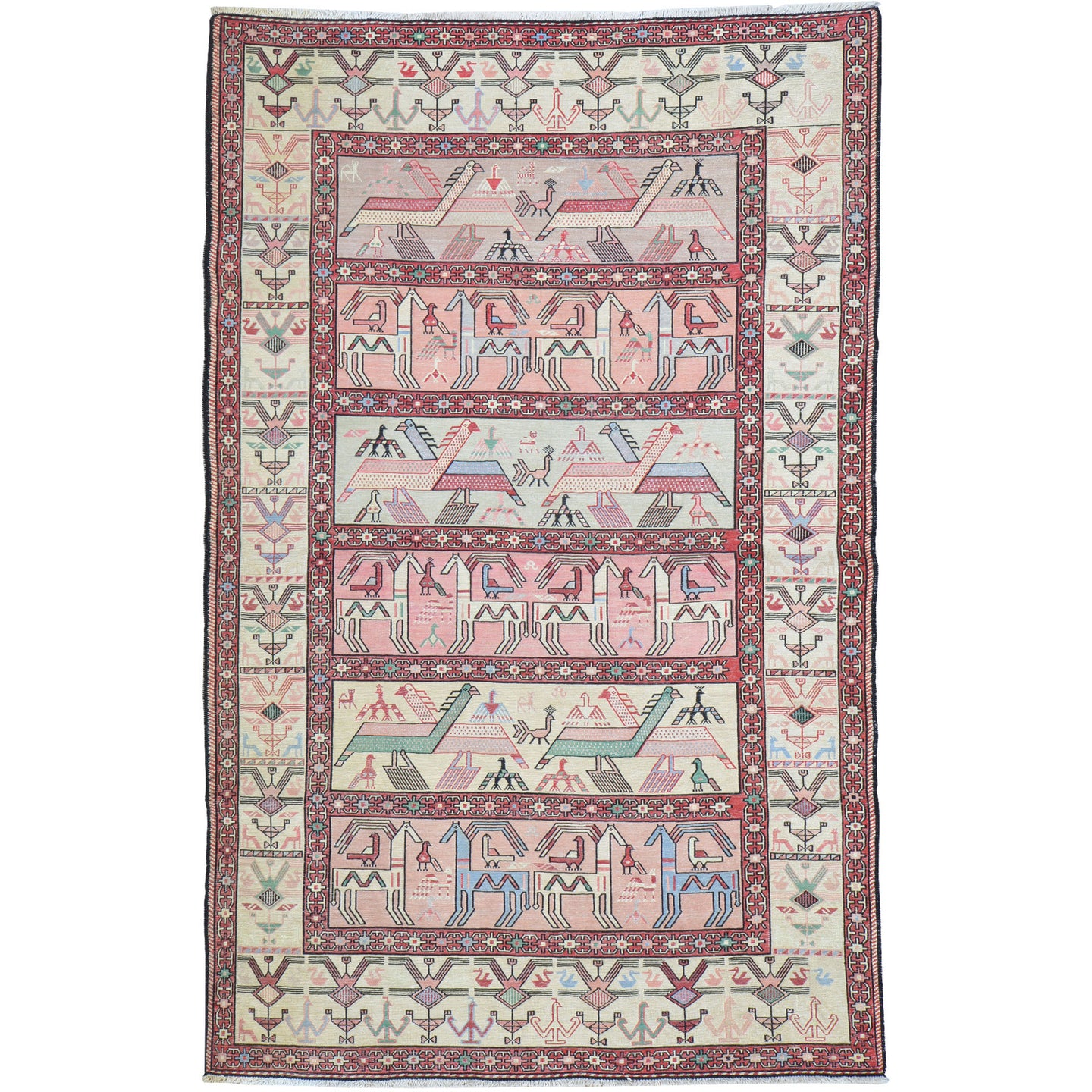 Hand-Woven Vintage Sumak Tribal Handmade Oriental Silk Rug (Size 4.0 X 6.1) Cwral-11466
