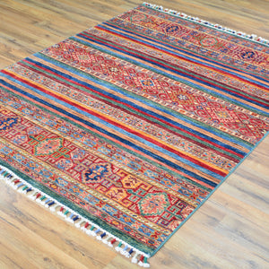 Hand-Knotted Kazak Khorjin Traditional Design Handmade Rug (Size 4.0 X 5.7) Cwral-11472