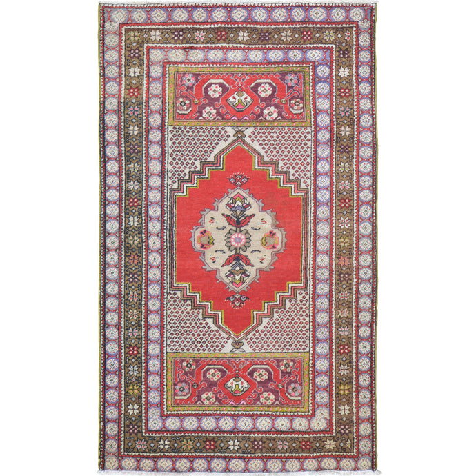 Hand-Knotted Vintage Turkish Tribal Design Handmade Wool Rug (Size 3.3 X 5.5) Cwral-11514
