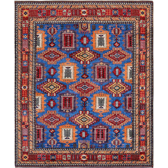 Hand-Knotted Earsari Turkish Knot Kazak Design Oriental Wool Rug (Size 8.2 X 9.9) Cwral-11565