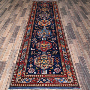 Hand-Knotted Tribal Kazak Traditional Design Handmade Rug (Size 2.8 X 9.5) Cwral-11619