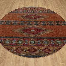 Load image into Gallery viewer, Traditional Southwestern round rug displayed on hardwood floor — Classic World Rugs Cwral-11631
