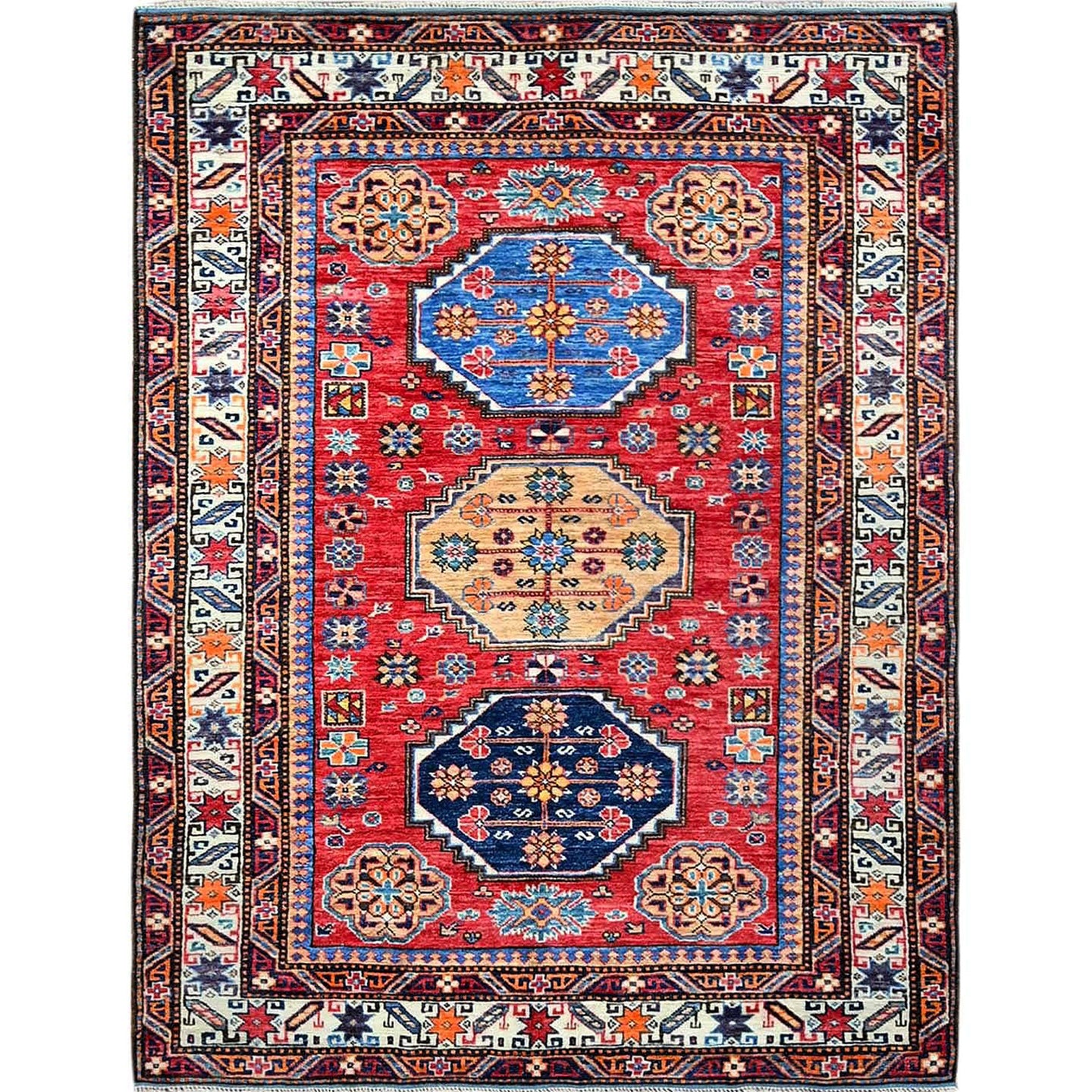 Hand-Knotted Traditional Ersari Kazak Design Handmade Wool Rug (Size 4.3 X 5.7) Cwral-11640