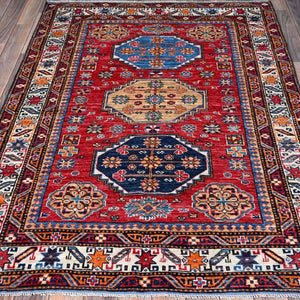 Hand-Knotted Traditional Ersari Kazak Design Handmade Wool Rug (Size 4.3 X 5.7) Cwral-11640