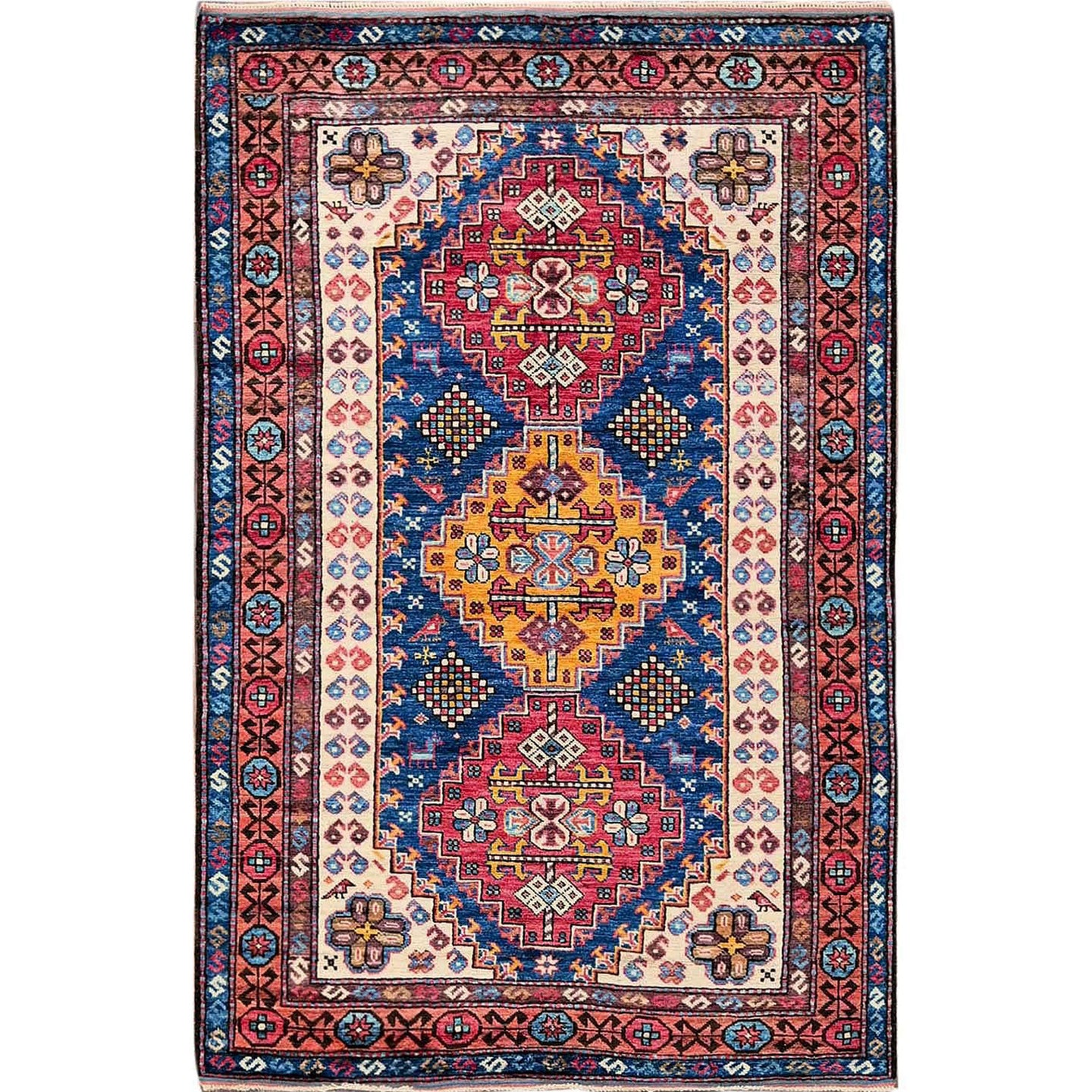 Hand-Knotted Traditional Ersari Kazak Design Handmade Wool Rug (Size 4.0 X 6.1) Cwral-11643