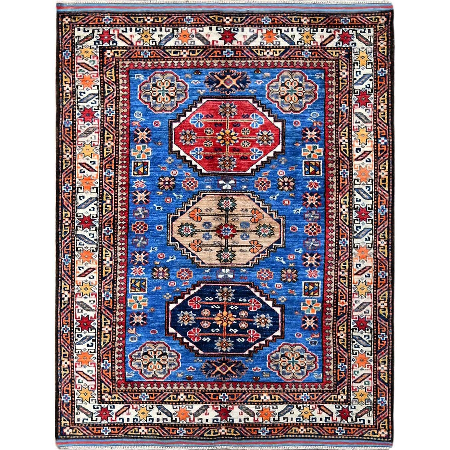Hand-Knotted Traditional Ersari Kazak Design Handmade Wool Rug (Size 4.3 X 5.3) Cwral-11646