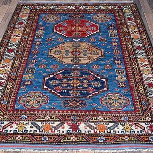 Hand-Knotted Traditional Ersari Kazak Design Handmade Wool Rug (Size 4.3 X 5.3) Cwral-11646