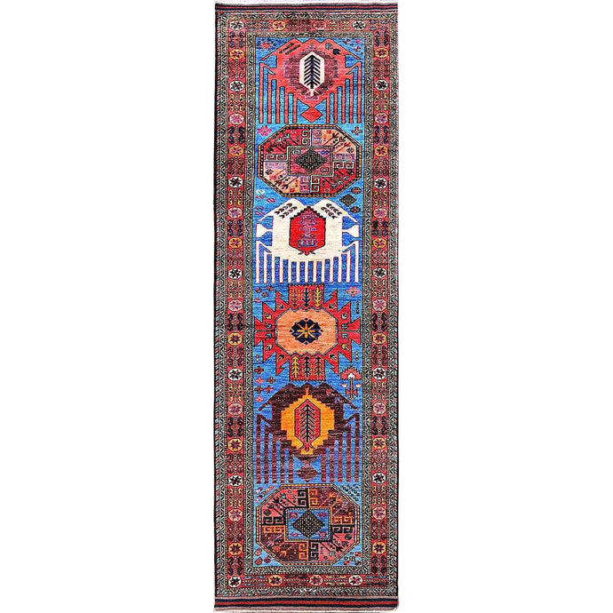 Hand-Knotted Tribal Kazak Traditional Design Handmade Rug (Size 3.1 X 9.7) Cwral-11661