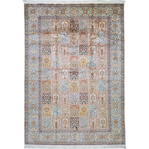 Hand-Knotted Traditional Design Kashmiri Silk Handmade Rug (Size 7.2 X 9.11) Cwral-11670