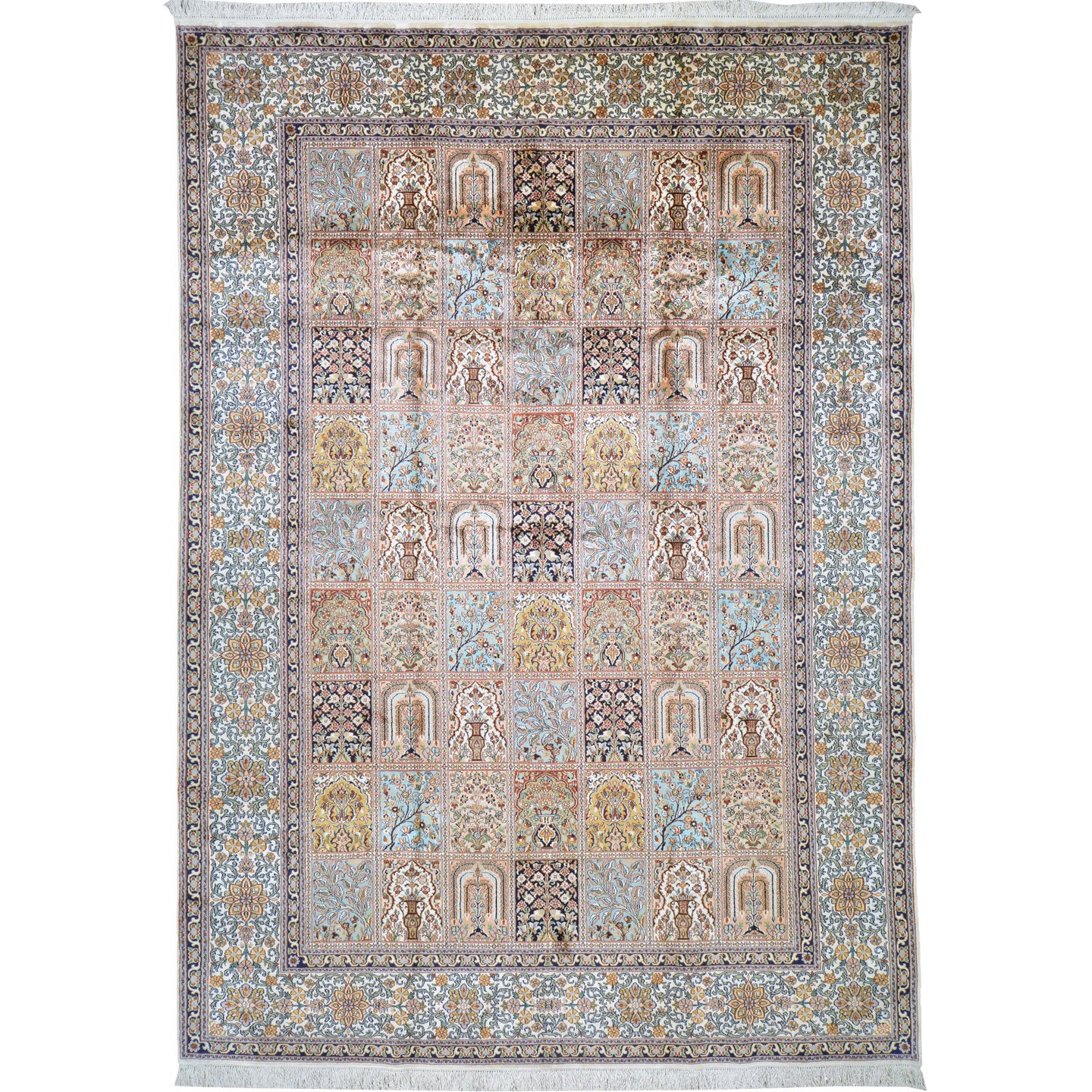 Hand-Knotted Traditional Design Kashmiri Silk Handmade Rug (Size 7.2 X 9.11) Cwral-11670