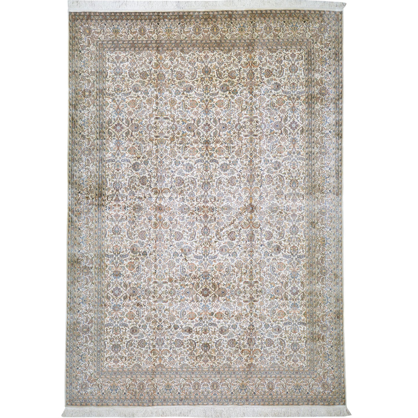 Hand-Knotted Traditional Design Kashmiri Silk Handmade Rug (Size 7.2 X 10.0) Cwral-11673
