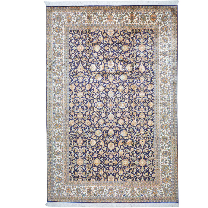Hand-Knotted Traditional Design Kashmiri Silk Handmade Rug (Size 6.2 X 8.10) Cwral-11676