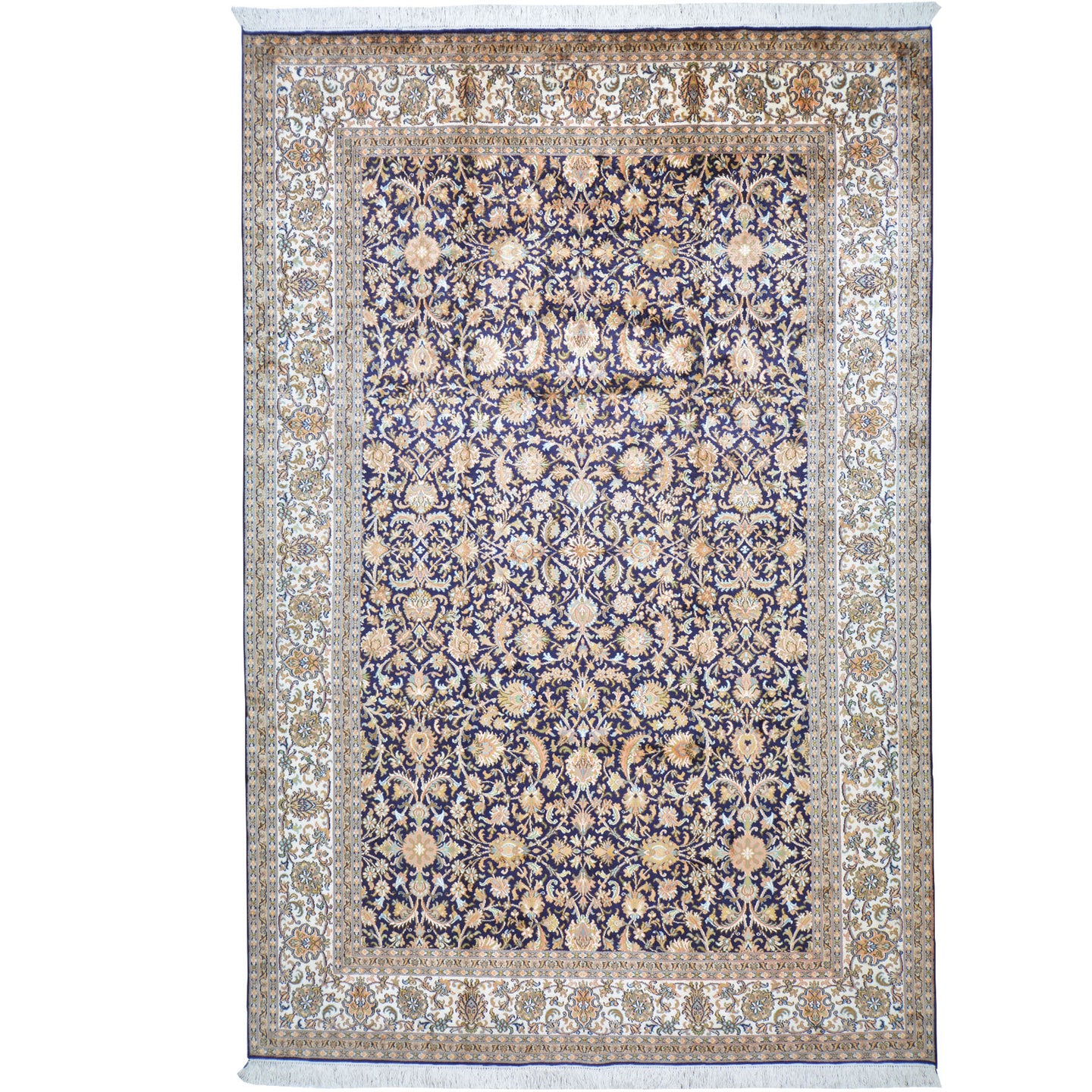Hand-Knotted Traditional Design Kashmiri Silk Handmade Rug (Size 6.2 X 8.10) Cwral-11676