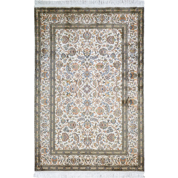Hand-Knotted Traditional Design Kashmiri Silk Handmade Rug (Size 4.0 X 6.0) Cwral-11679