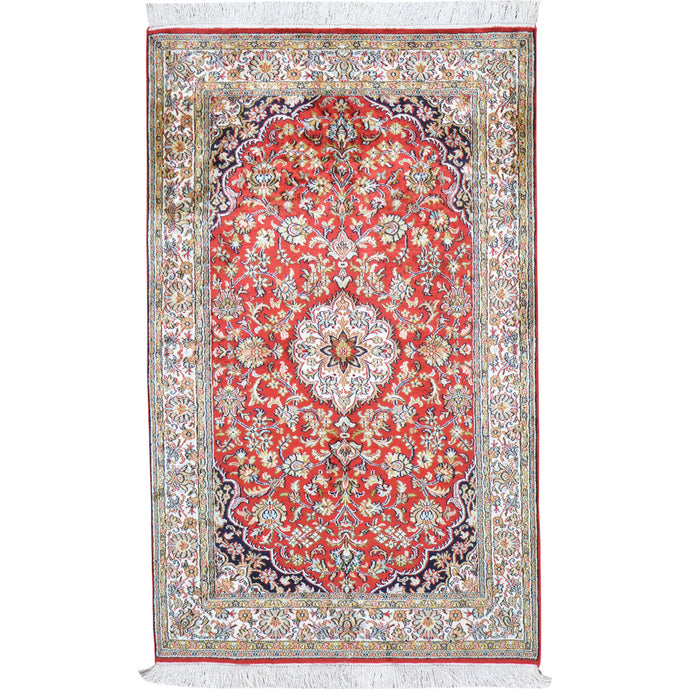 Hand-Knotted Traditional Design Kashmiri Silk Handmade Rug (Size 3.2 X 5.1) Cwral-11682