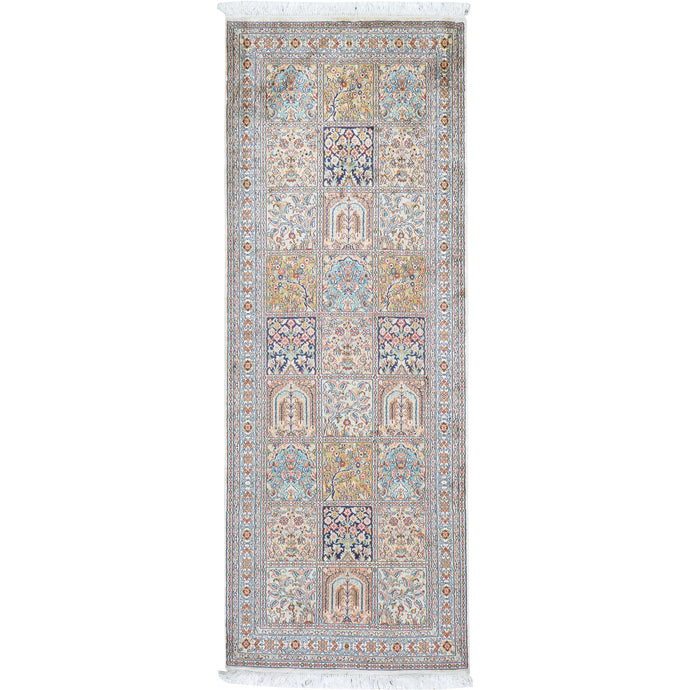 Hand-Knotted Traditional Design Kashmiri Silk Handmade Rug (Size 2.7 X 6.9) Cwral-11688