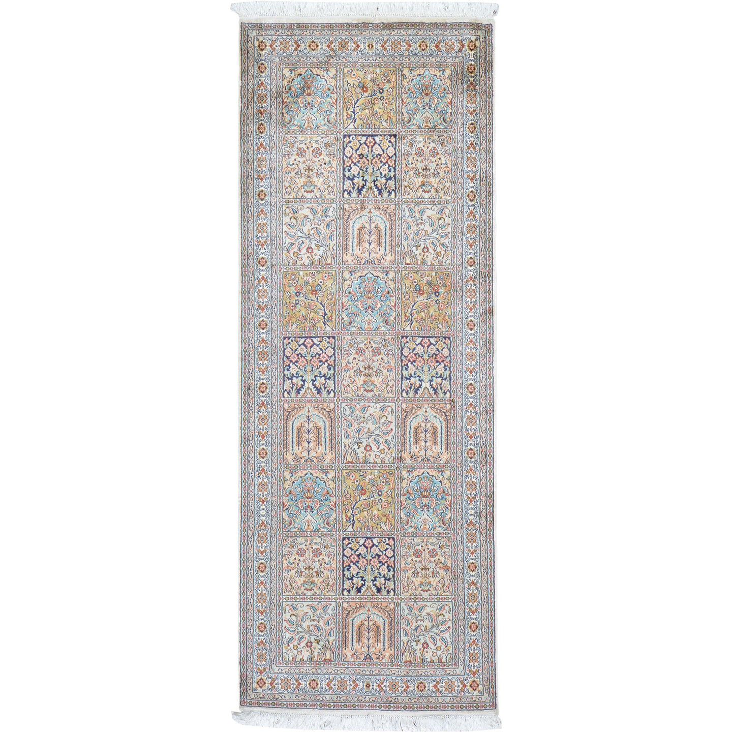 Hand-Knotted Traditional Design Kashmiri Silk Handmade Rug (Size 2.7 X 6.9) Cwral-11688