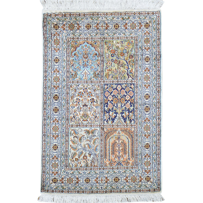Hand-Knotted Traditional Design Kashmiri Silk Handmade Rug (Size 2.1 X 3.1) Cwral-11694