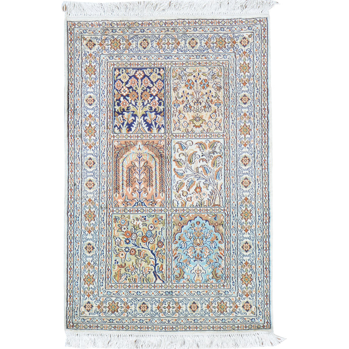 Hand-Knotted Traditional Design Kashmiri Silk Handmade Rug (Size 2.1 X 3.1) Cwral-11697