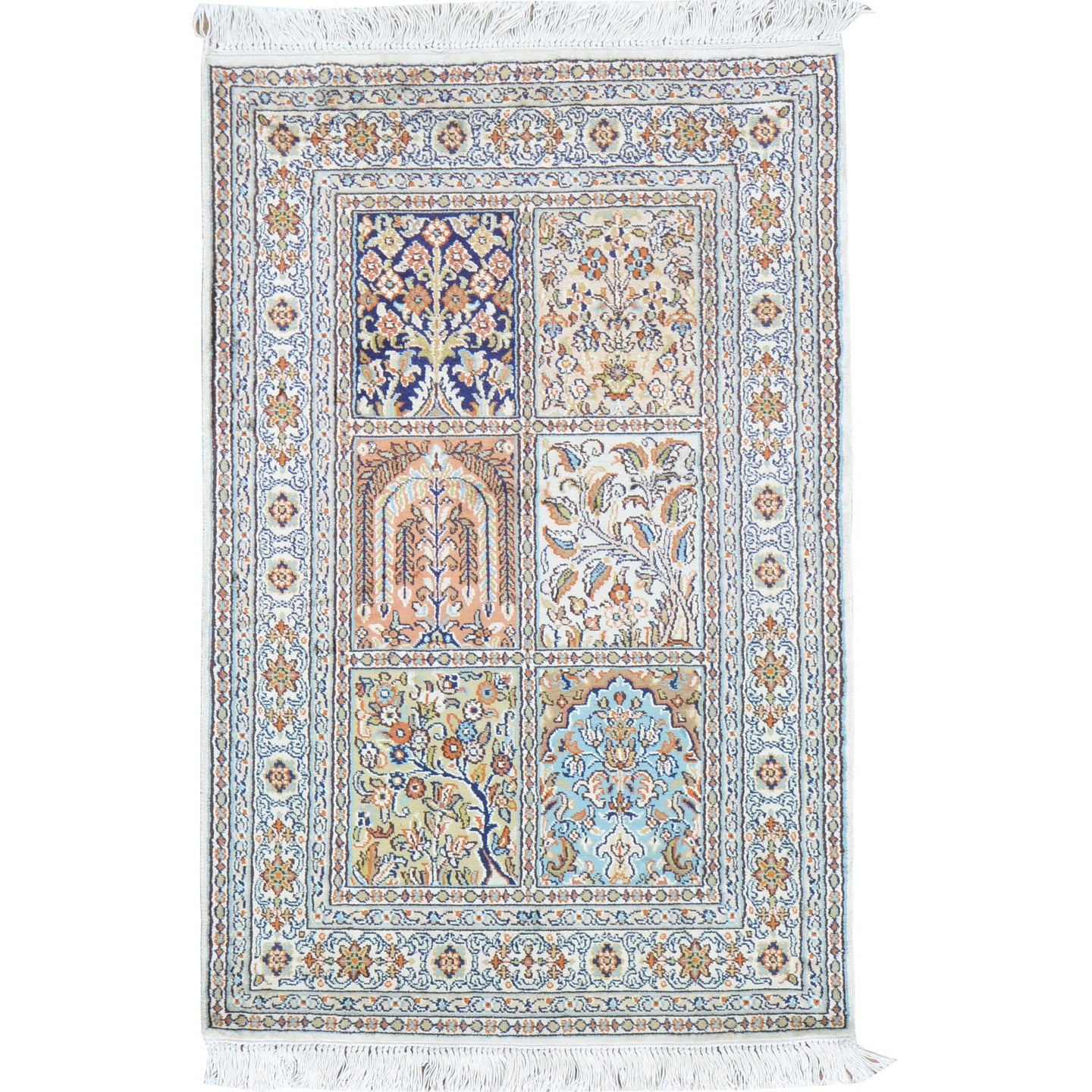 Hand-Knotted Traditional Design Kashmiri Silk Handmade Rug (Size 2.1 X 3.1) Cwral-11697