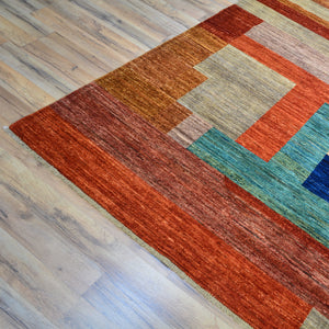 Hand-Knotted Modern Contemporary Stripes Design Handmade Rug (Size 10.1 X 13.8) Cwral-11718