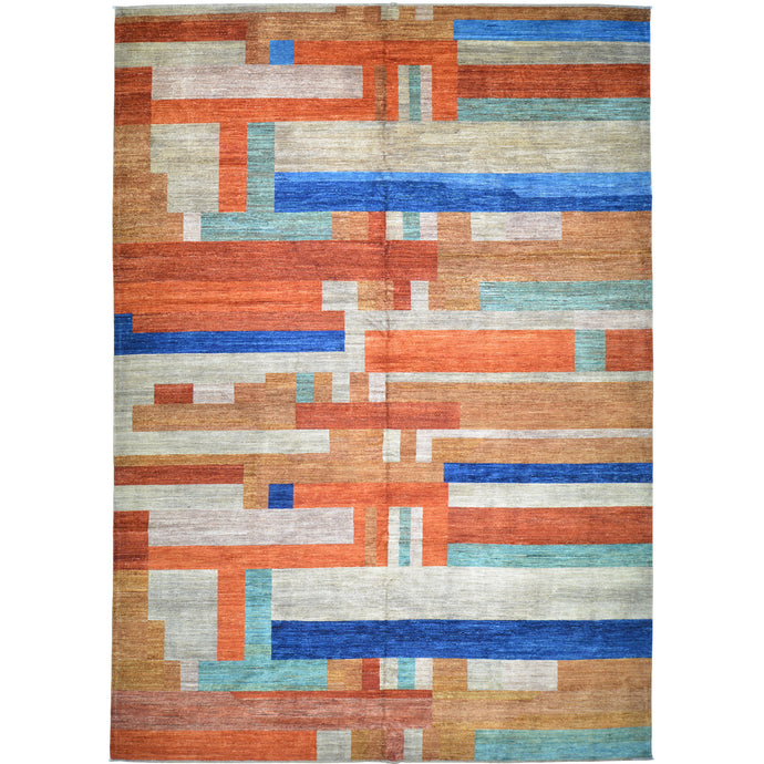 Hand-Knotted Modern Contemporary Stripes Design Handmade Rug (Size 10.1 X 13.8) Cwral-11718