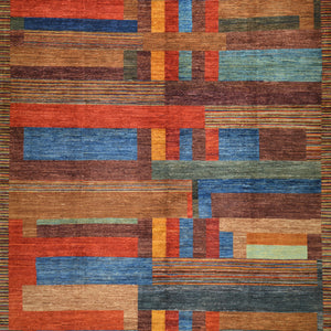 Hand-Knotted Modern Contemporary Stripes Design Handmade Rug (Size 8.0 X 9.9) Cwral-11724