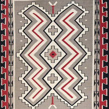 Load image into Gallery viewer, Rug with geometric pattern featuring red, gray, and black colors.